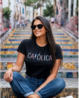 Babylook Camiseta Bordada Religiosa Cristã Católica
