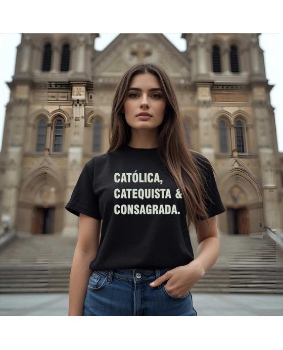 Camisa Tshirt Moda Católica Catequista e Consagrada Bordada