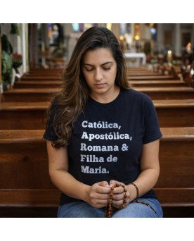 Camisa Bordada Feminina Moda Cristã Católica Filha de Maria