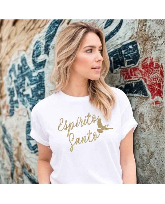 Camisa Tshirt Malha Feminina Bordada Cristã Espírito Santo