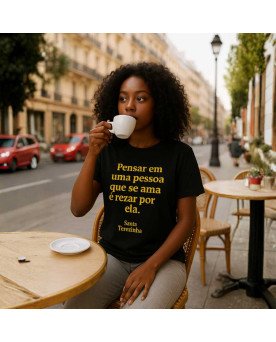 Camisa Malha Bordada Feminina Moda Católica Santa Terezinha