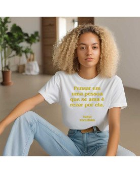 Camisa Malha Bordada Feminina Moda Católica Santa Terezinha