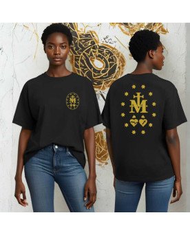 Camisa Malha Tshirt Bordada Moda Católica Medalha Milagrosa