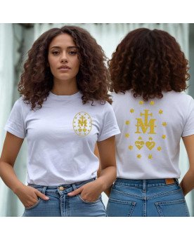 Camisa Malha Tshirt Bordada Moda Católica Medalha Milagrosa