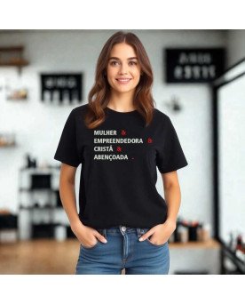 Camisa Tshirt Bordada Mulher Cristã Empreendedora Abençoada
