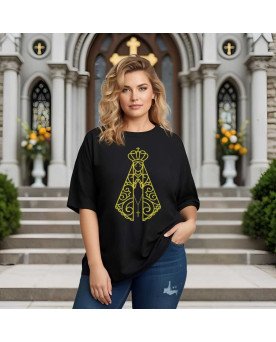 Camisa Tshirt Bordada Moda Fé Cristã Nossa Senhora Aparecida