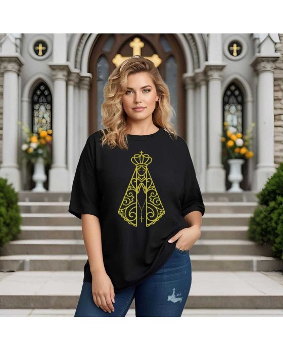 Camisa Tshirt Bordada Moda Fé Cristã Nossa Senhora Aparecida
