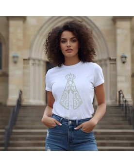 Camisa Tshirt Bordada Moda Católica Nossa Senhora Aparecida