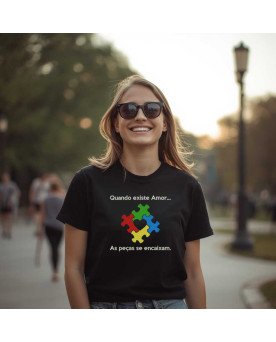 Camisa Malha Tshirt Moda Católica Bordada Quando Existe Amor