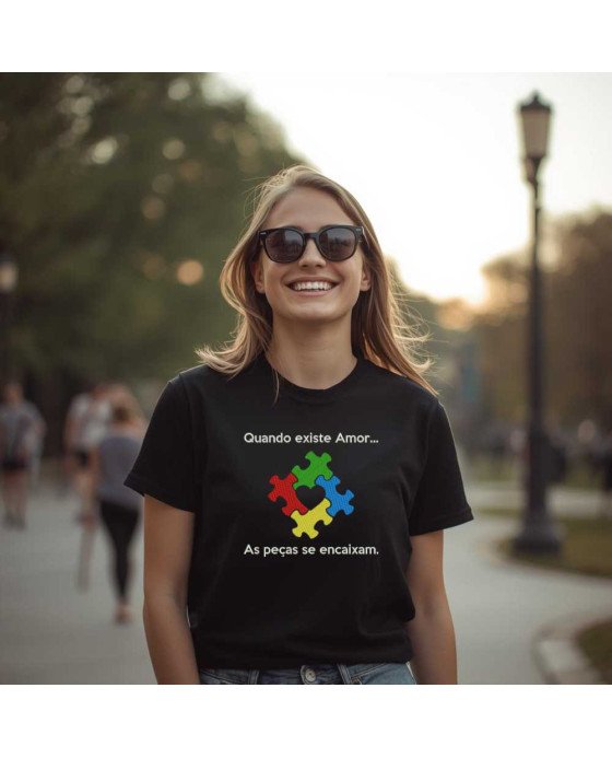 Camisa Malha Tshirt Moda Católica Bordada Quando Existe Amor