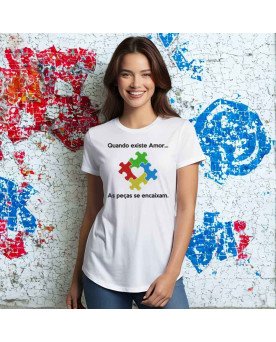 Camisa Malha Tshirt Moda Católica Bordada Quando Existe Amor