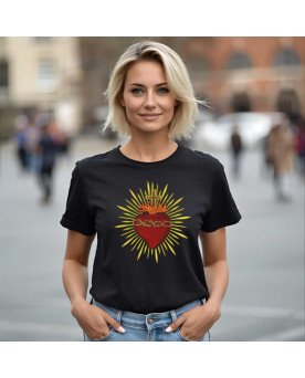Camisa Feminina Moda Cristã Bordada Sagrado Coração de Jesus