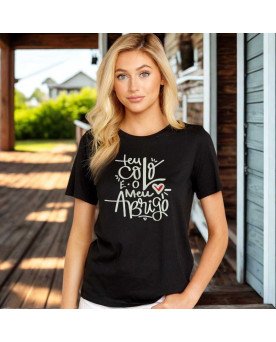 Camisa Malha Tshirt Católica Bordada Teu Colo É Meu Abrigo