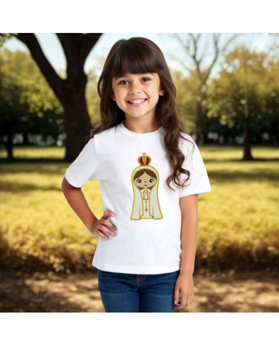 Camisa Católica Infantil Bordada Nossa Senhora de Fátima