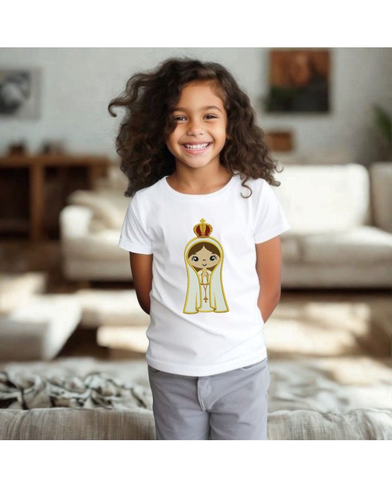 Camisa Católica Infantil Bordada Nossa Senhora de Fátima Camisa Católica Infantil Bordada Nossa Senhora de Fátima