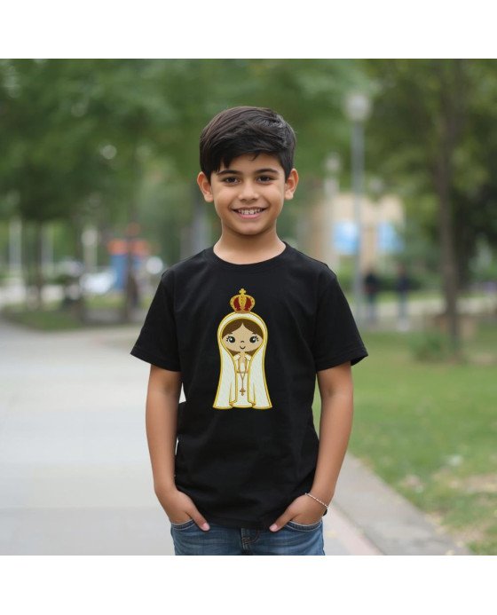 Camisa Católica Infantil Bordada Menino Nossa Senhora Fátima
