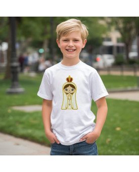 Camisa Católica Infantil Bordada Menino Nossa Senhora Fátima