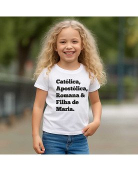 Camisa de Malha Infantil Bordada Católica Filha de Maria