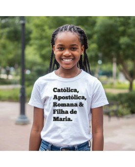 Camisa de Malha Infantil Bordada Católica Filha de Maria