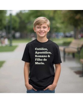 Camisa de Malha Infantil Bordada Católico Filho de Maria