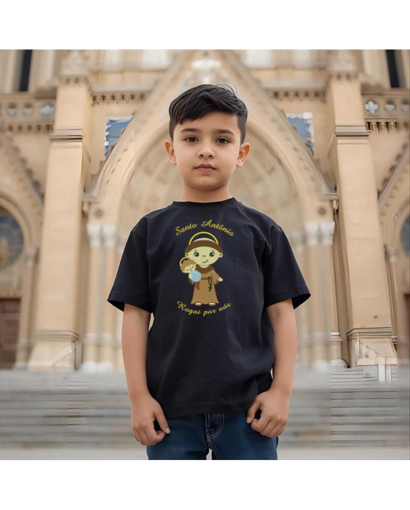 Camisa Bordada Menino Infantil Santo Antonio em Desenho Camisa Bordada Menino Infantil Santo Antonio em Desenho