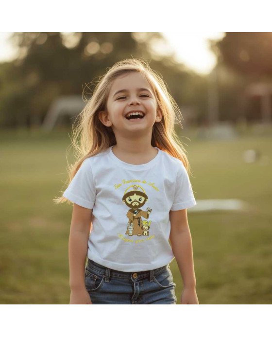 Camisa Infantil Bordada Menina Católica São Francisco Assis