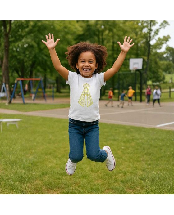 Camisa Infantil Bordada Menina Nossa Senhora Aparecida