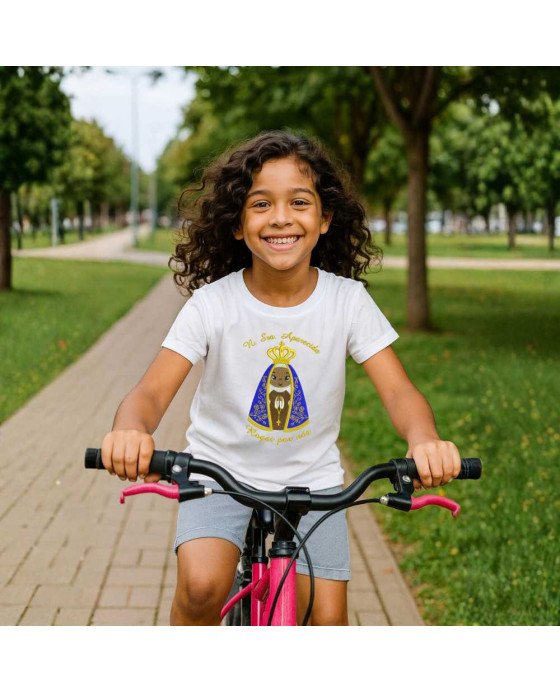 Camisa Infantil Bordada Nossa Senhora Aparecida em Desenho
