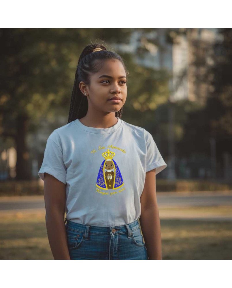 Camisa Infantil Bordada Nossa Senhora Aparecida em Desenho Camisa Infantil Bordada Nossa Senhora Aparecida em Desenho