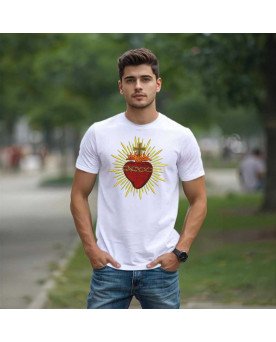 Camisa Masculina Moda Fé Católica Bordada Sagrado Coração