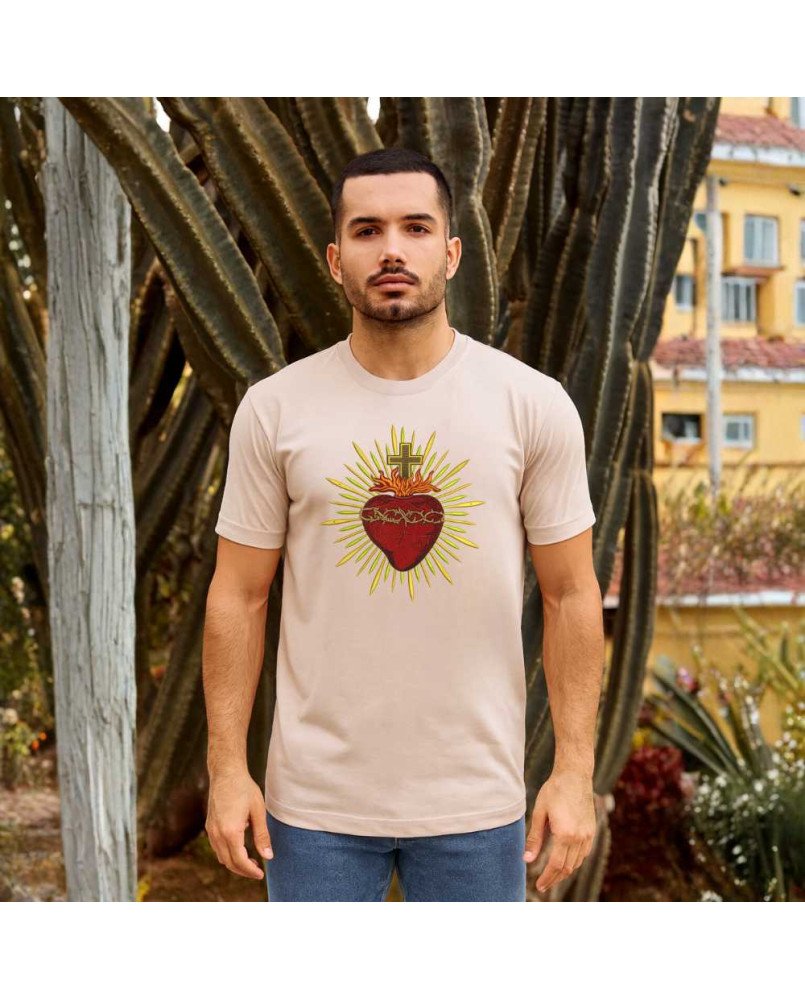 Camisa Masculina Moda Fé Católica Bordada Sagrado Coração Camisa Masculina Moda Fé Católica Bordada Sagrado Coração