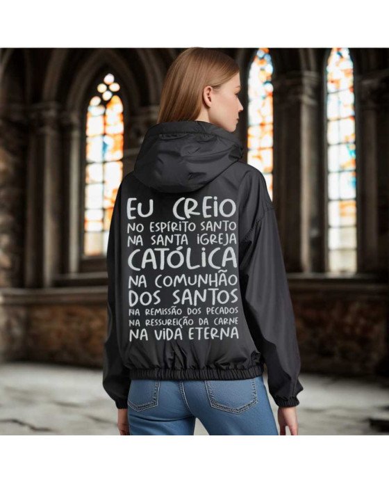 Casaco de Frio Corta Vento Cristão Católico Bordado Unissex
