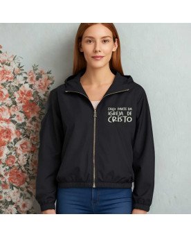 Casaco de Frio Corta Vento Cristão Católico Bordado Unissex