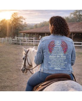Jaqueta Jeans Feminina Bordada Moda Fé Católica São Miguel