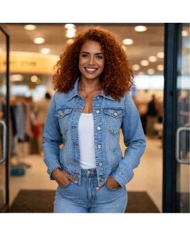 Jaqueta Jeans Feminina Católica Bordada Maria Rogai Por Nós