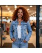 Jaqueta Jeans Feminina Católica Bordada Maria Rogai Por Nós