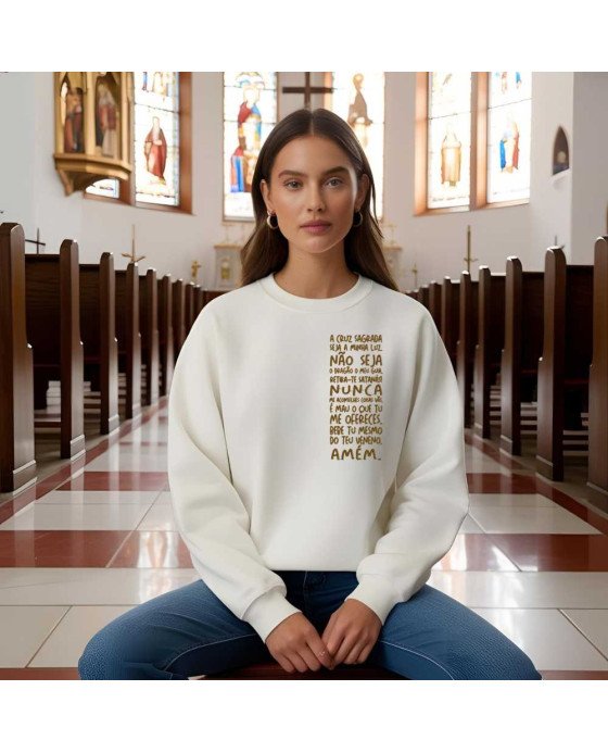 Casaco de Frio Moletom Bordado Oração e Medalha de São Bento