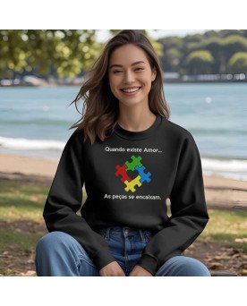 Moletom Blusa de Frio Moda Cristã Bordada Quando Existe Amor