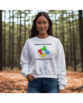 Moletom Blusa de Frio Moda Cristã Bordada Quando Existe Amor