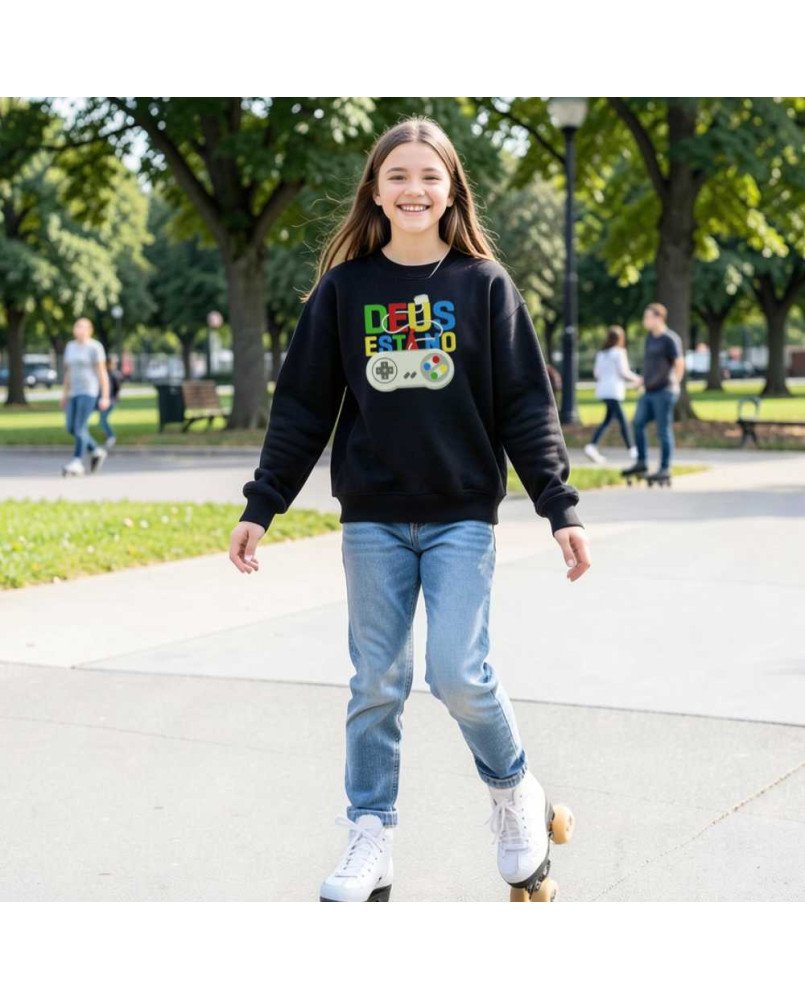 Moletom Blusa de Frio Infantil Bordado Deus Está no Controle Moletom Blusa de Frio Infantil Bordado Deus Está no Controle