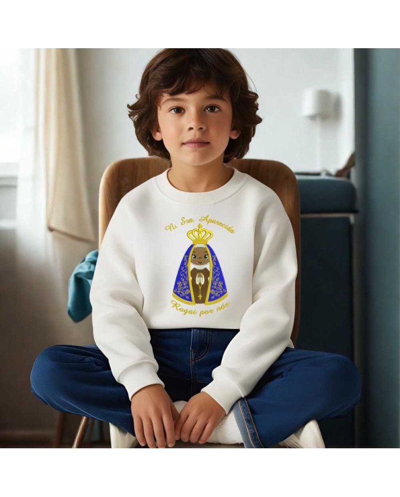 Moletom Infantil Bordado Nossa Senhora Aparecida em Desenho Moletom Infantil Bordado Nossa Senhora Aparecida em Desenho