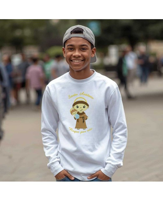Moletom Blusa Frio Infantil Bordado Santo Antônio em Desenho