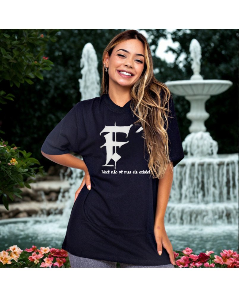 Camisa Blusa de Malha Algodão Tshirt Feminina Bordada Fé Camisa Blusa de Malha Algodão Tshirt Feminina Bordada Fé