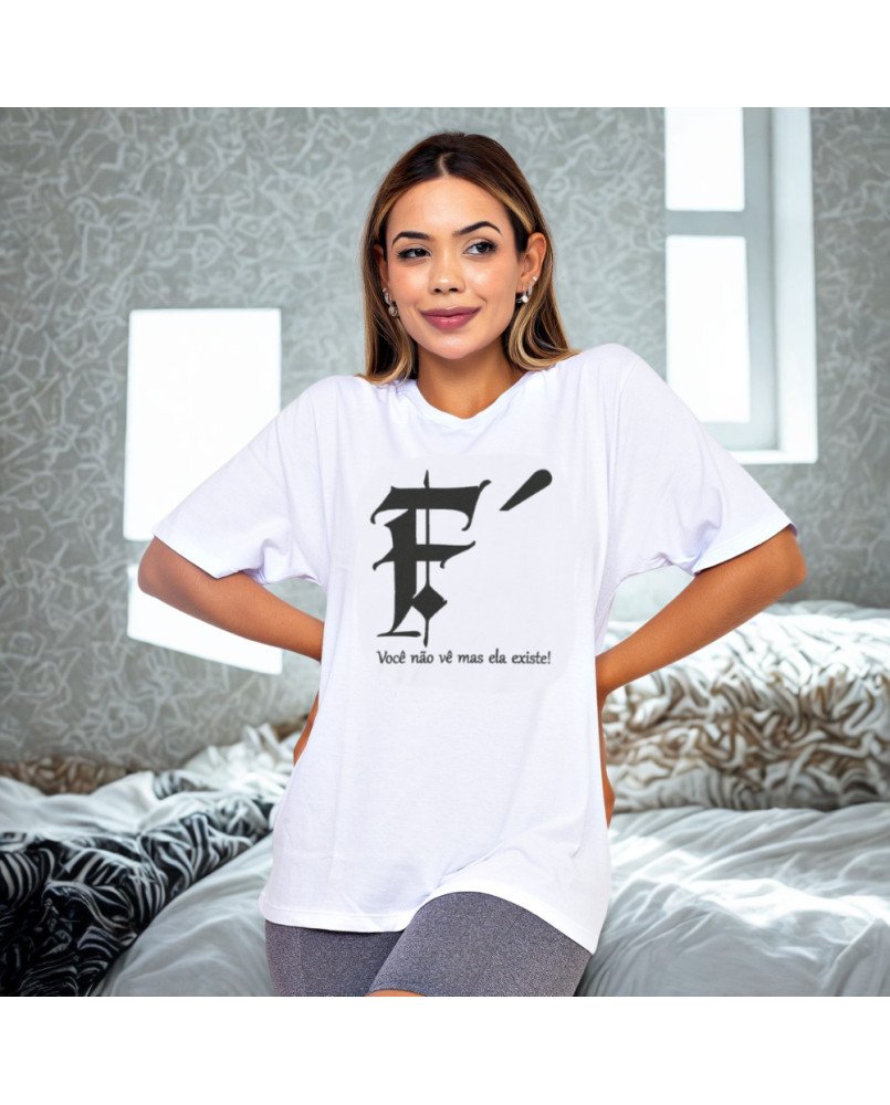 Camisa Blusa de Malha Algodão Tshirt Feminina Bordada Fé Camisa Blusa de Malha Algodão Tshirt Feminina Bordada Fé
