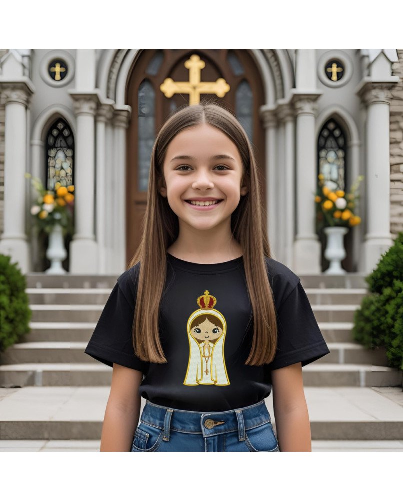 Camisa Católica Infantil Bordada Nossa Senhora de Fátima Camisa Católica Infantil Bordada Nossa Senhora de Fátima