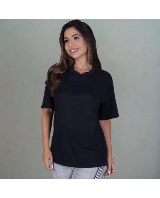 Camisa Feminina Lisa Preta Personalizada com Bordado Exclusivo