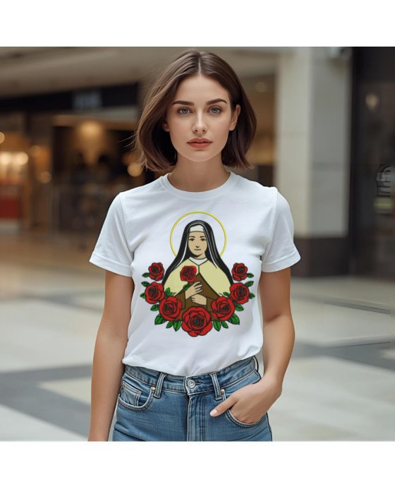 Camisa Bordada Santa Terezinha Moda Fé Católica Cristã Camisa Bordada Santa Terezinha Moda Fé Católica Cristã