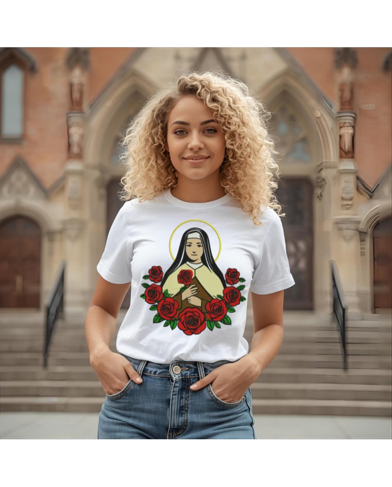 Camisa Bordada Santa Terezinha Moda Fé Católica Cristã Camisa Bordada Santa Terezinha Moda Fé Católica Cristã