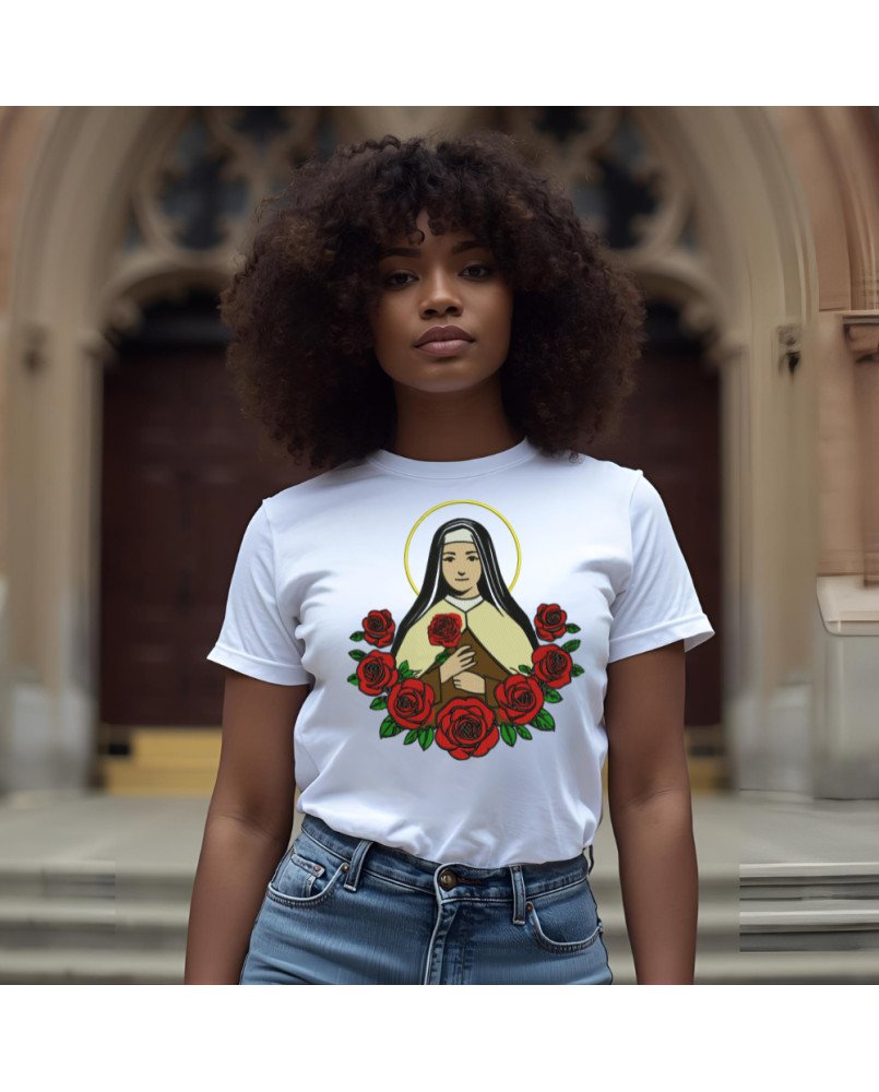 Camisa Bordada Santa Terezinha Moda Fé Católica Cristã Camisa Bordada Santa Terezinha Moda Fé Católica Cristã