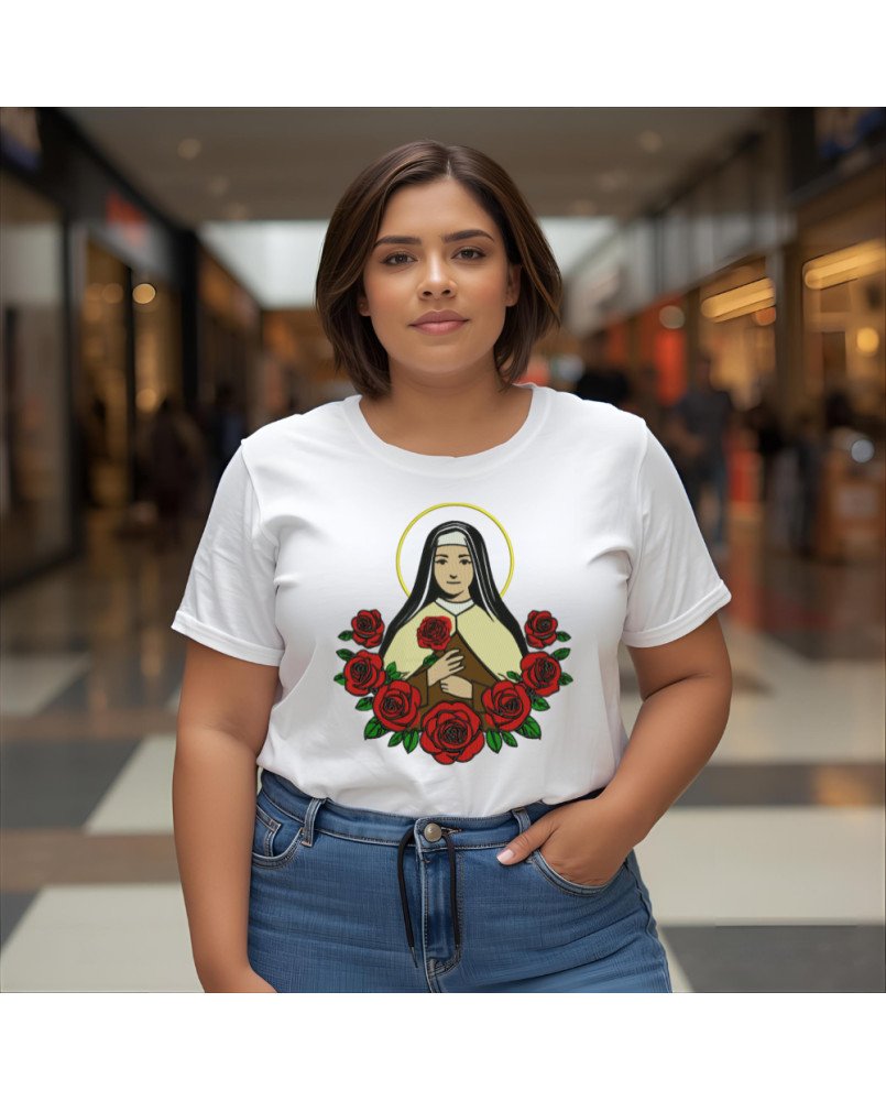 Camisa Bordada Santa Terezinha Moda Fé Católica Cristã Camisa Bordada Santa Terezinha Moda Fé Católica Cristã
